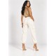 Calça Lisle Cargo em Viscose com Cintura Alta e Bolsos Off-White