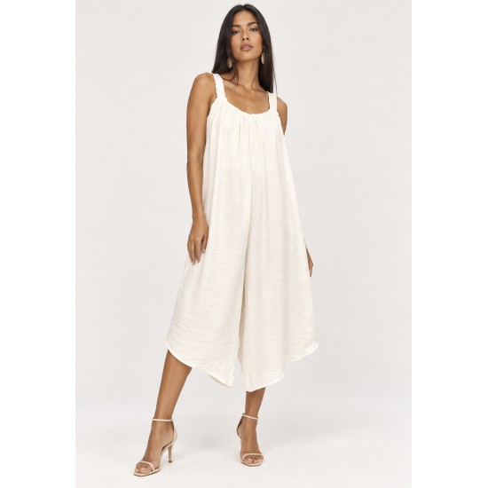 Macacão Pantacourt Amplo em Viscose Off-White