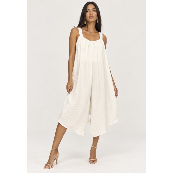 Macacão Pantacourt Amplo em Viscose Off-White