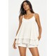 Blusa Aroeira Alça Fina em Viscose com Babados Duplos Off-White Réveillon
