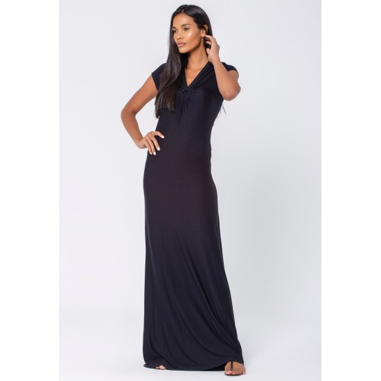 Vestido Coema Longo Malha Detalhe no Busto Preto