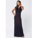 Vestido Coema Longo Malha Detalhe no Busto Preto