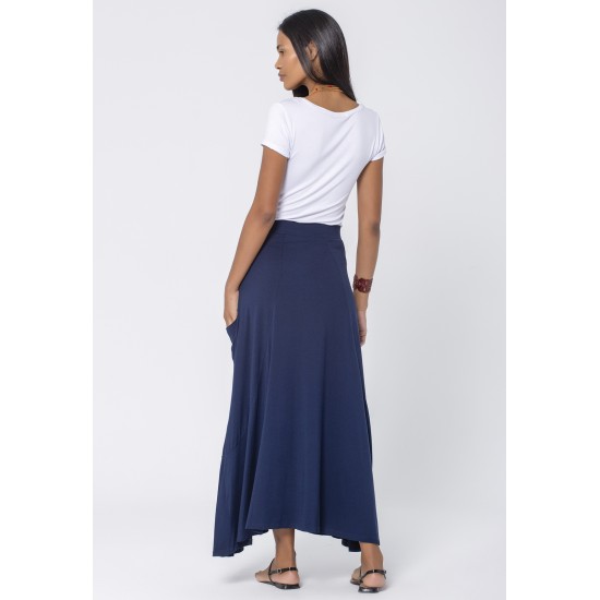 Saia Longa Jussara Malha com Bolso Azul Marinho