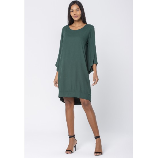 Vestido Curto Viscose Manga Ampla Balli Verde Musgo