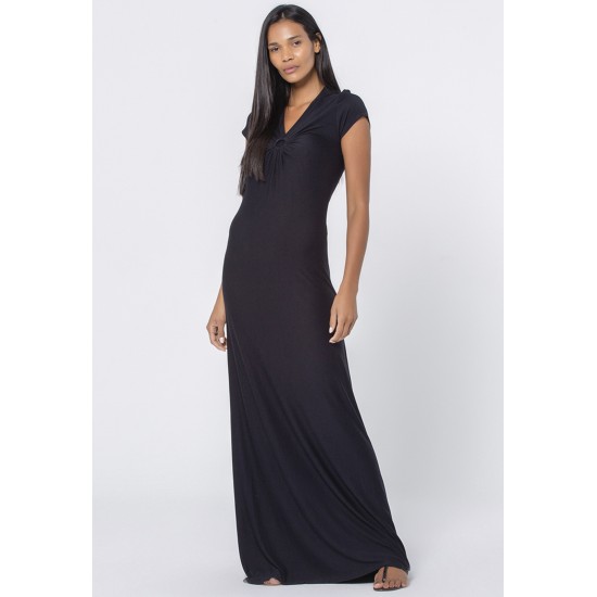 Vestido Coema Longo Malha Detalhe no Busto Preto