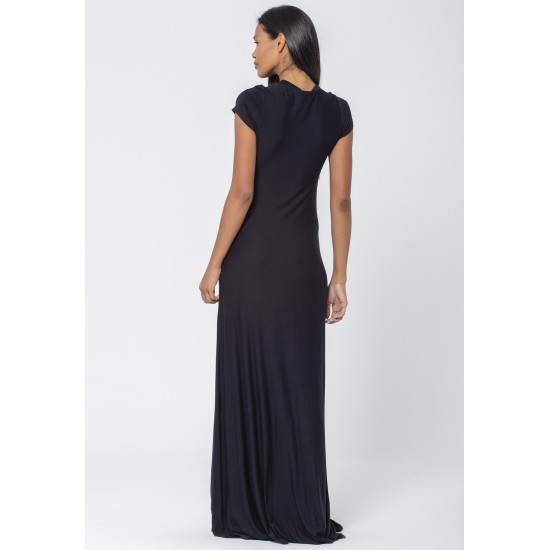 Vestido Coema Longo Malha Detalhe no Busto Preto