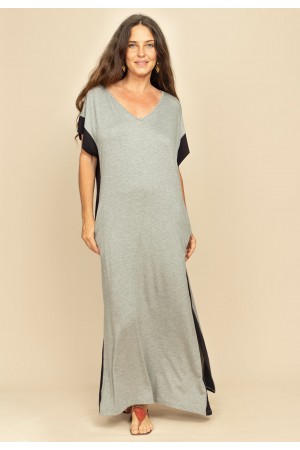 Vestido Bicolor Nheengatu Malha Mescla e Preto