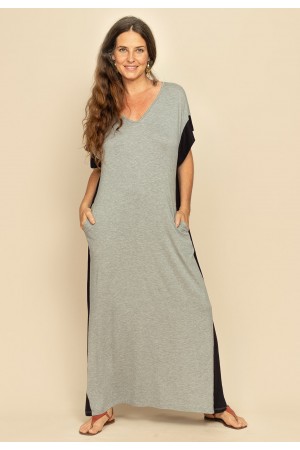 Vestido Bicolor Nheengatu Malha Mescla e Preto