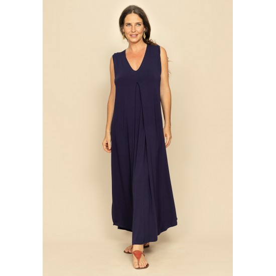 Vestido Longo Acará Malha Azul Marinho