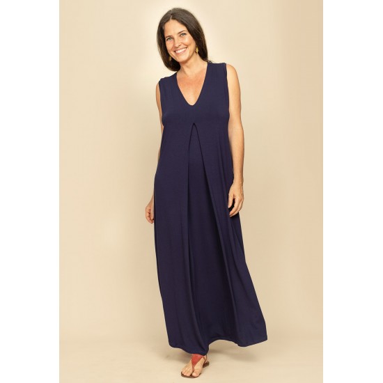 Vestido Longo Acará Malha Azul Marinho