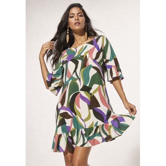 Vestido Curto Viscose Estampa Encanto Botânico