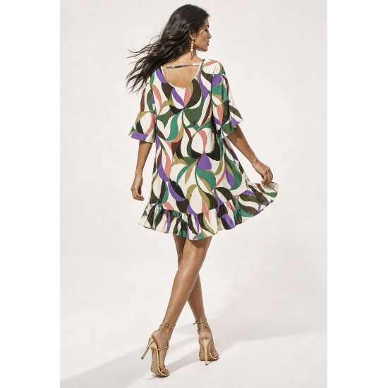 Vestido Curto Viscose Estampa Encanto Botânico