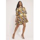 Vestido Curto Viscose Babado Estampa Cores Vibrantes