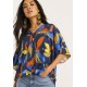 Blusa Gola V Manga Curta Estampa Maré Vibrante