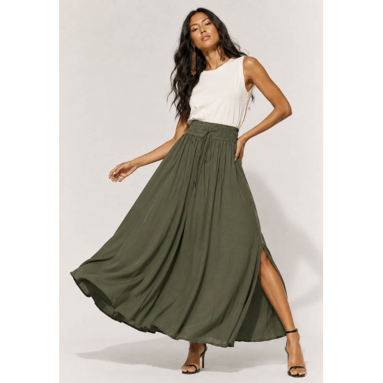 Saia Longa Viscose Verde Militar
