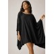 Vestido Kaftan Malha Glória Curto Preto e Detalhe Mescla