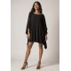 Vestido Kaftan Malha Glória Curto Preto e Detalhe Mescla