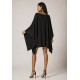 Vestido Kaftan Malha Glória Curto Preto e Detalhe Mescla
