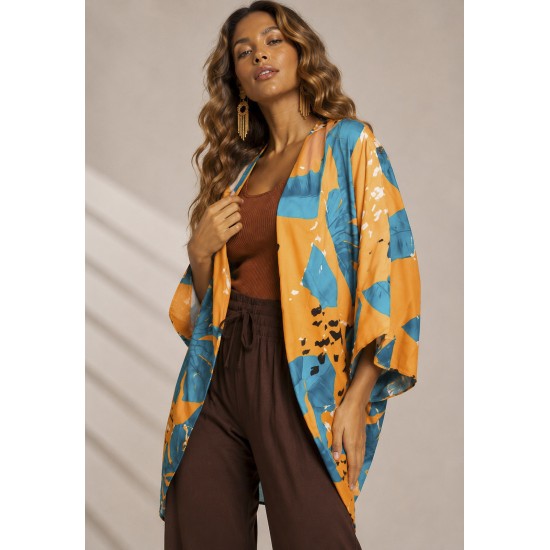 Kimono Viscose Manga Ampla Estampa Aurora Botânica