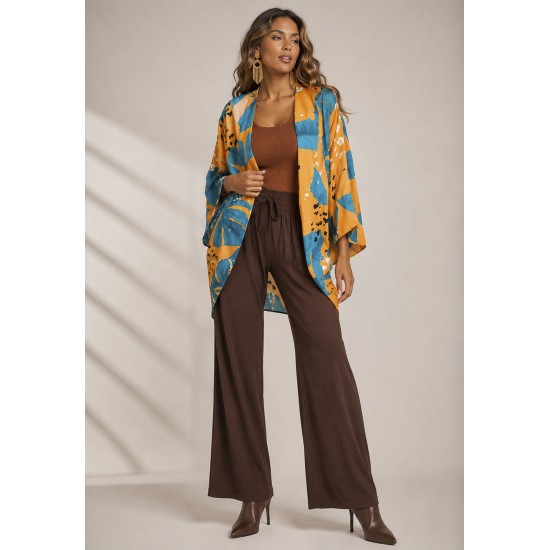 Kimono Viscose Manga Ampla Estampa Aurora Botânica