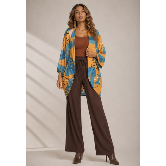 Kimono Viscose Manga Ampla Estampa Aurora Botânica