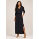 Vestido Longo Malha com Manga 3/4 Preto