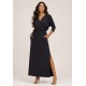 Vestido Longo Malha com Manga 3/4 Preto