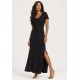Vestido Longo Malha Gola Canoa Manga Curta Preto