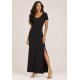 Vestido Longo Malha Gola Canoa Manga Curta Preto