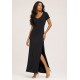 Vestido Longo Malha Gola Canoa Manga Curta Preto