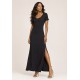 Vestido Longo Malha Gola Canoa Manga Curta Preto