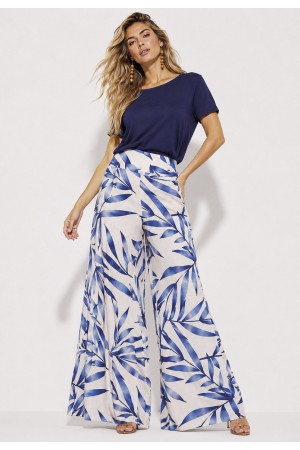 Calça Pantalona Granja Malha Bambu Azul