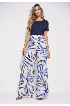 Calça Pantalona Granja Malha Bambu Azul