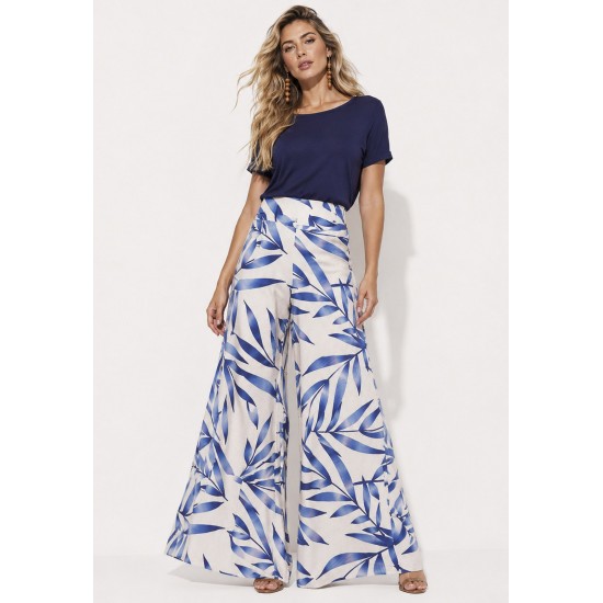 Calça Pantalona Granja Malha Bambu Azul