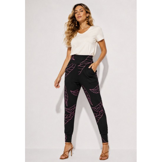 Calça Saruel Malha com Bolso Estampa Antúrios Lilás