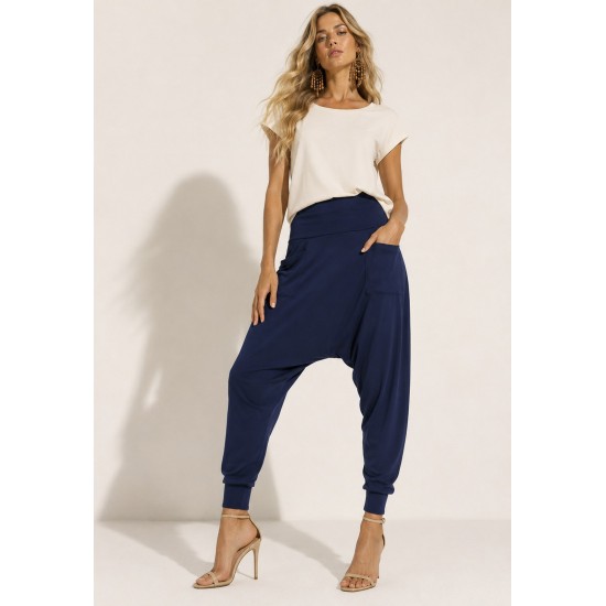 Calça Saruel Malha com Bolso na Frente Azul Marinho