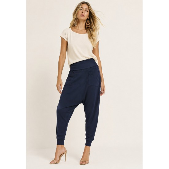 Calça Saruel Malha com Bolso na Frente Azul Marinho