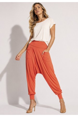Calça Saruel Malha com Bolso na Frente Laranja