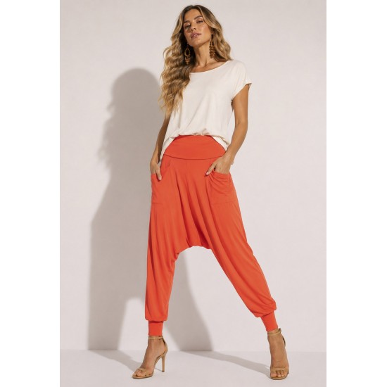 Calça Saruel Malha com Bolso na Frente Laranja