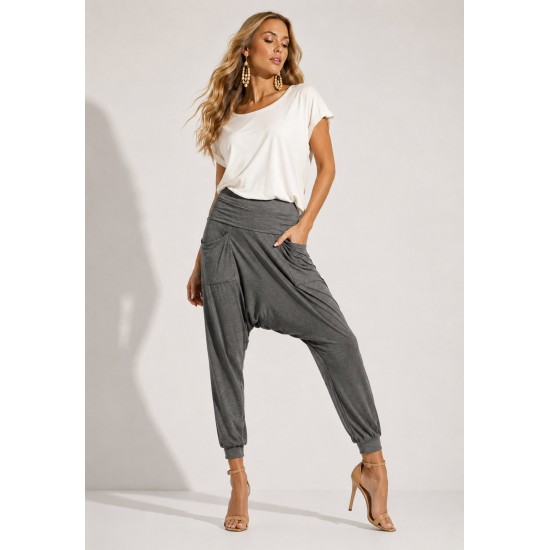 Calça Saruel Malha com Bolso na Frente Cinza Chumbo