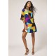 Vestido Curto Viscose Estampa Jardim Azul