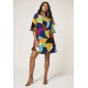 Vestido Curto Viscose Estampa Jardim Azul