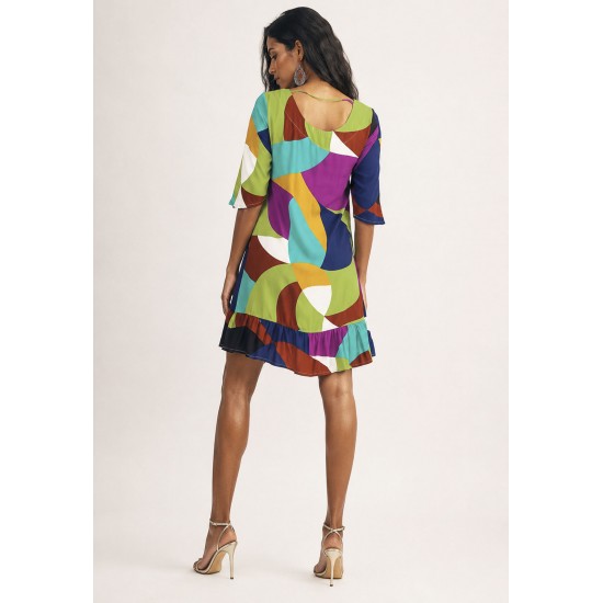 Vestido Curto Viscose Estampa Jardim Azul