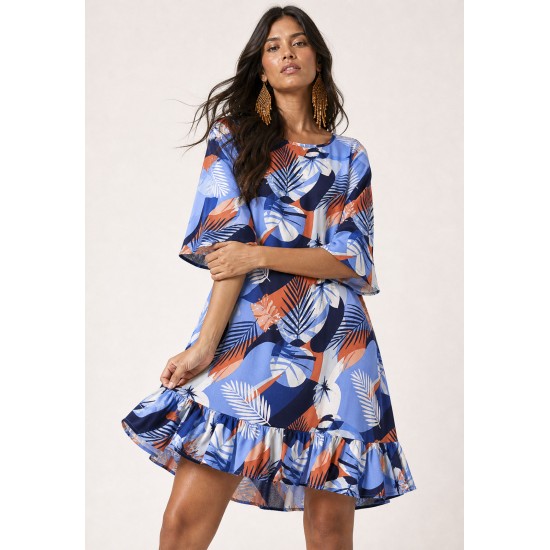 Vestido Curto Viscose Babado Estampado