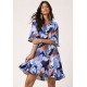 Vestido Curto Viscose Babado Estampado