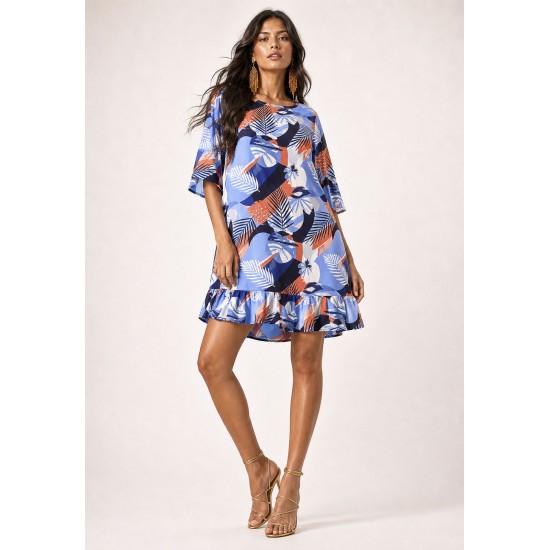 Vestido Curto Viscose Babado Estampado