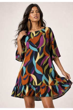 Vestido Curto Viscose Estampa Aurora Urbana