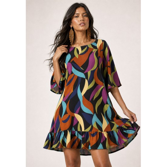Vestido Curto Viscose Estampa Aurora Urbana