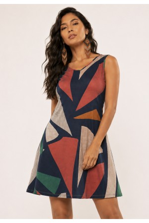 Vestido Amana Curto Regata Malha Geometrias do Tempo