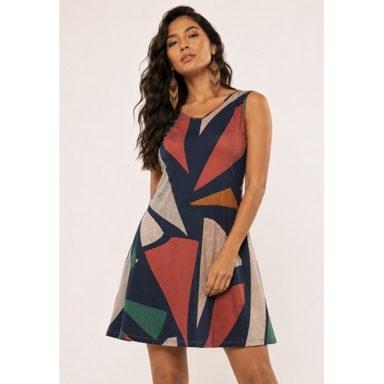 Vestido Amana Curto Regata Malha Geometrias do Tempo